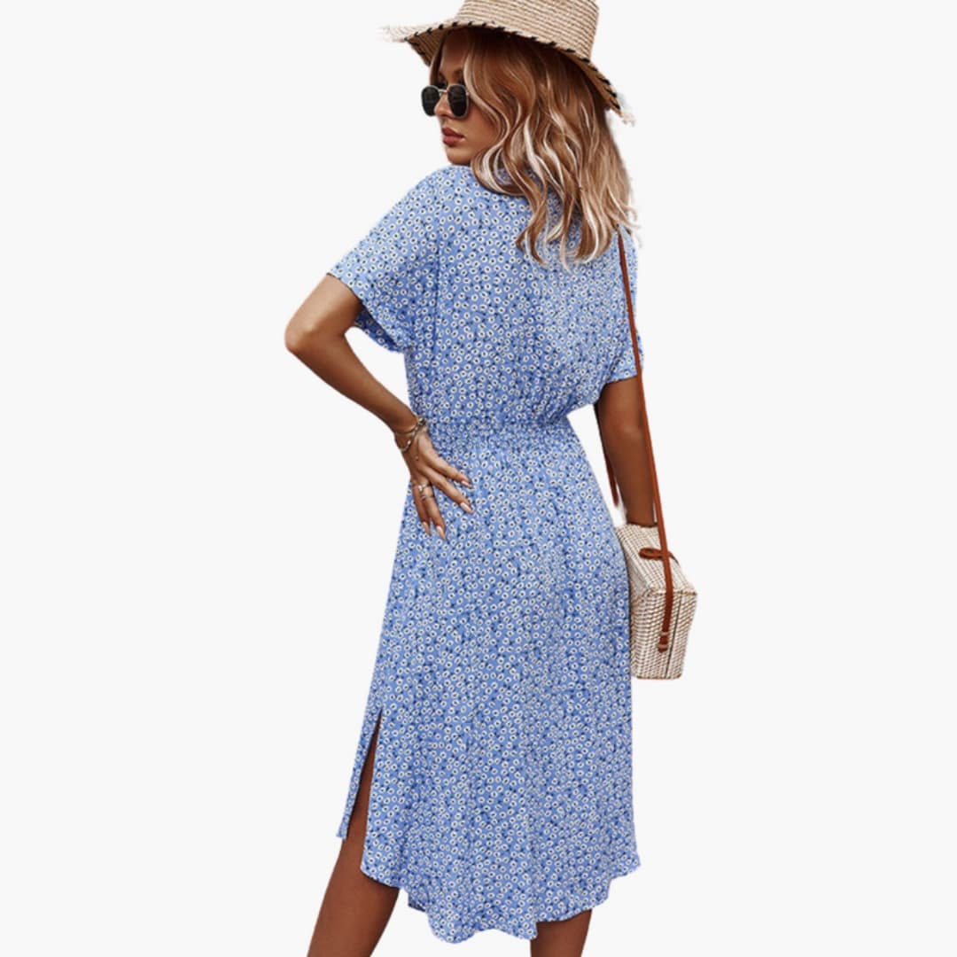 Feminine Casual Summer Midi Dress with Flared Skirt