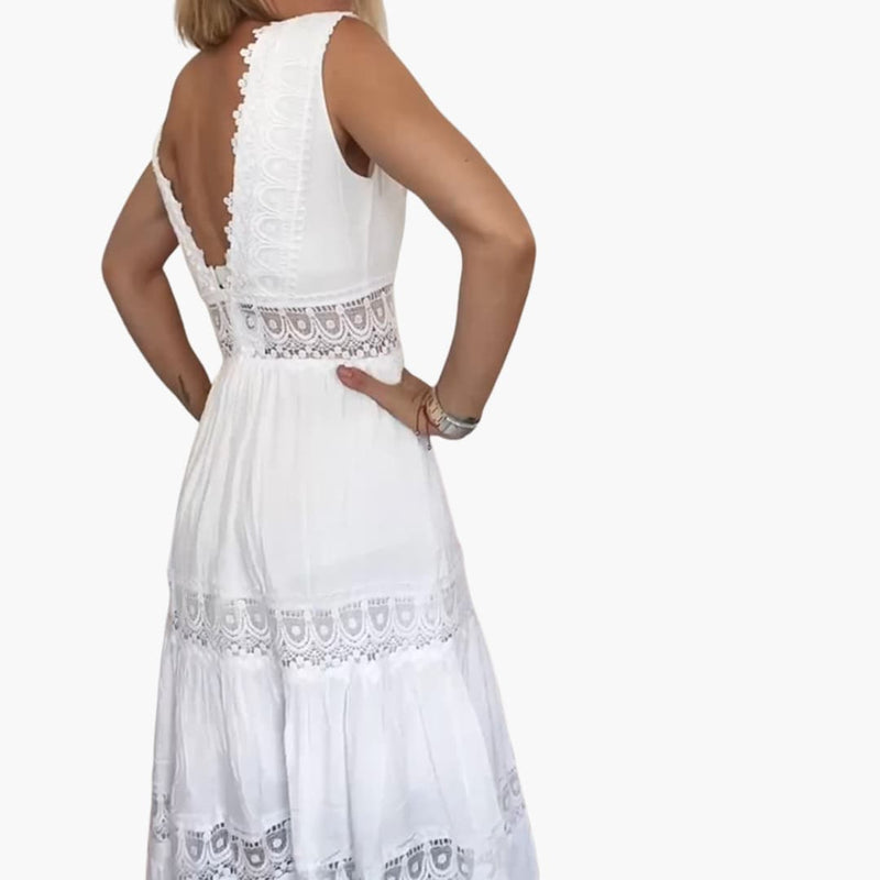 Elegant Lace V-Back Maxi Dress for Women