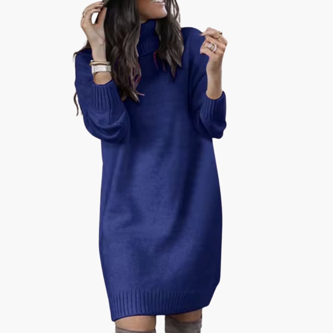Ladies' Crew Neck Warm Sweater Dress with Long Sleeves