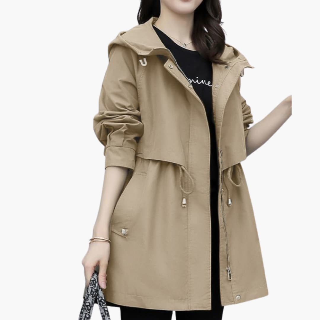 Ladies Waterproof Parka with Hood and Adjustable Waist