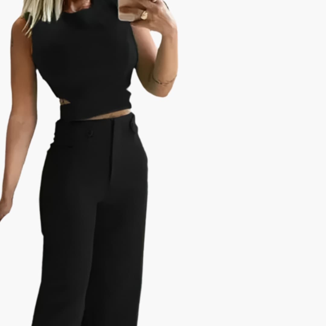 Ladies 2 Piece Crop Top High Waisted Pant Set