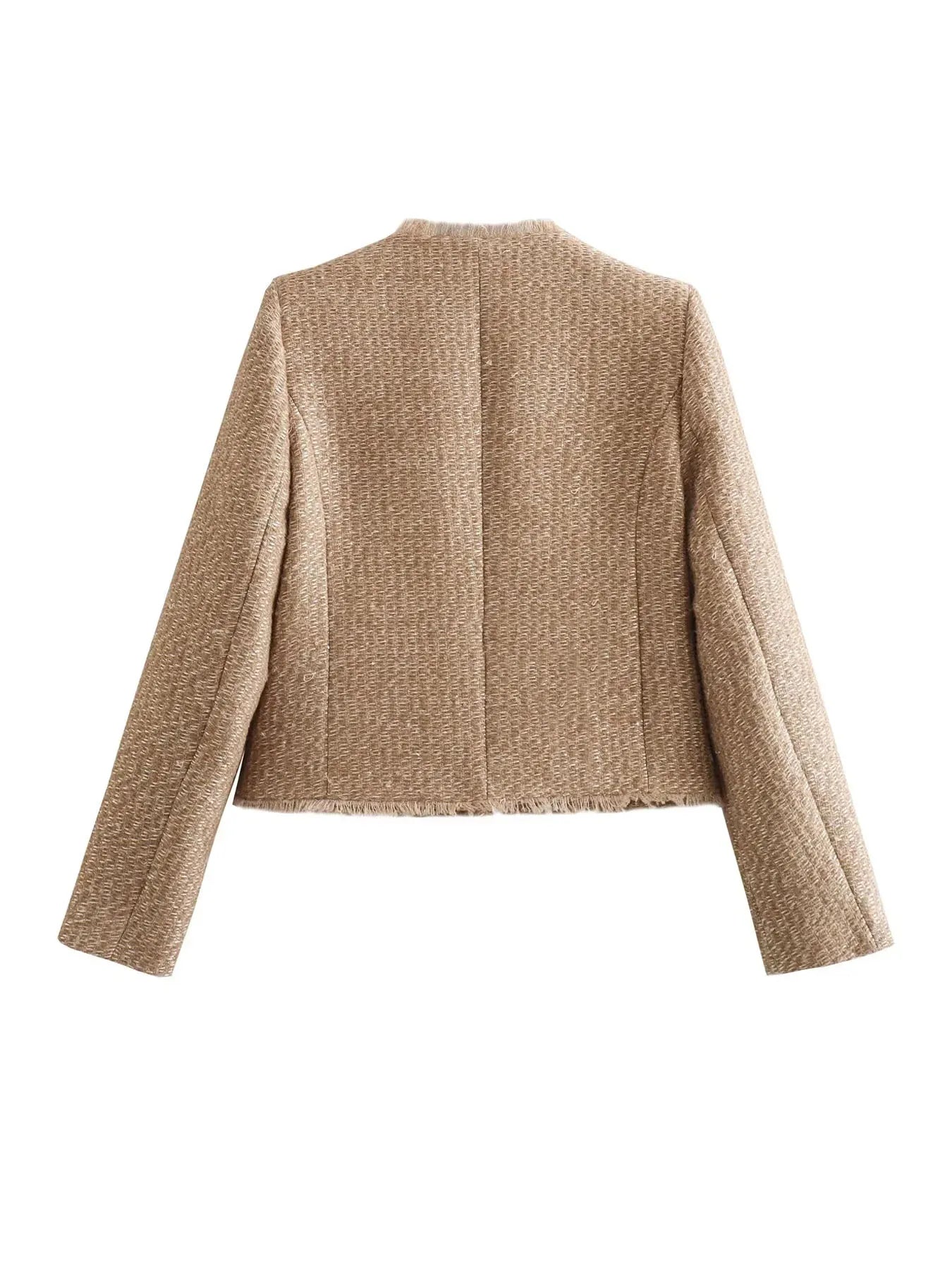 Elegant Open Front Gold Trim Blazer Jacket