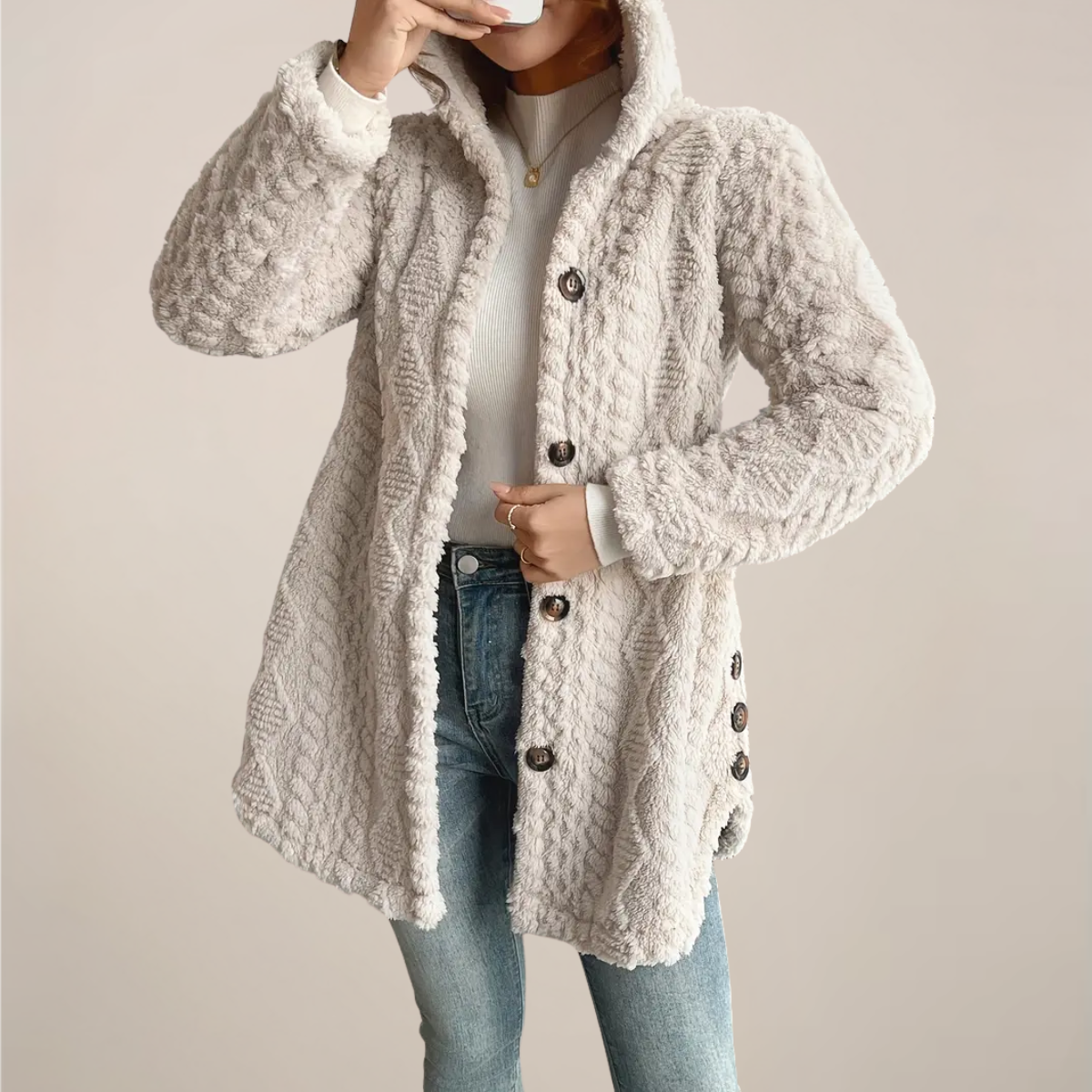Soft Cream Hooded Winter Coat - Warm Parka Jacket