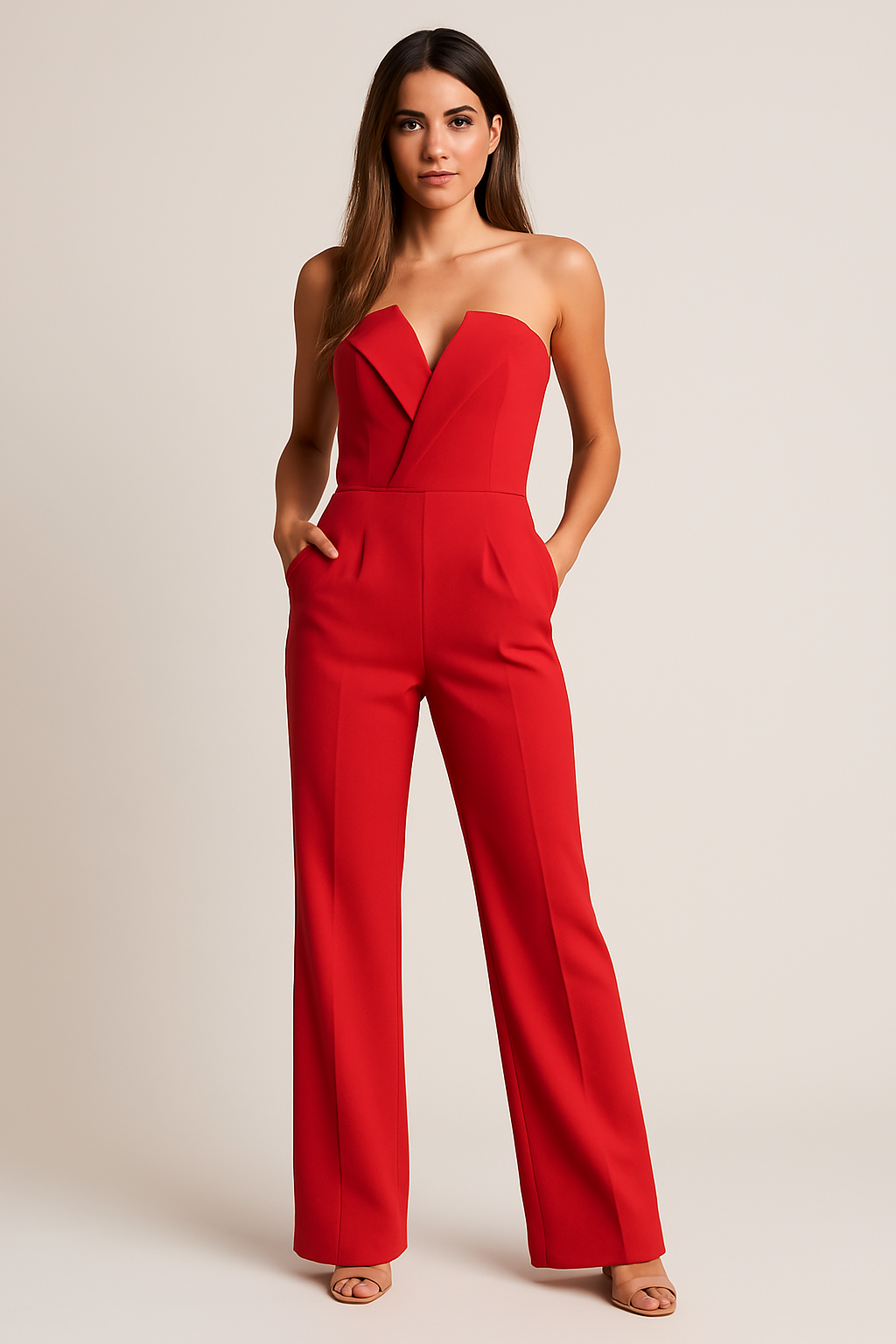 Elegant Ladies V-Neck Loose Fit Jumpsuit