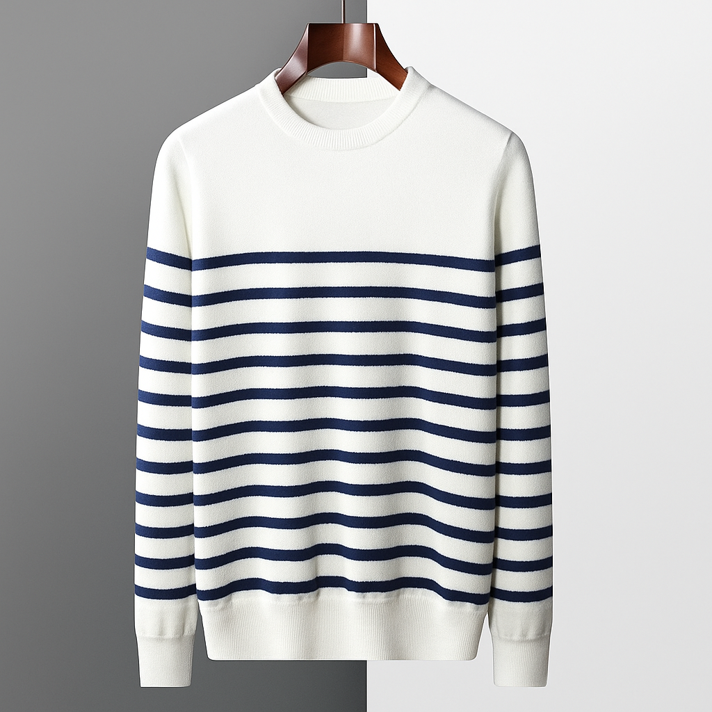 Classic Textured Stripe Crew Neck Sweater