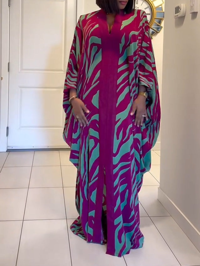 Colorful Animal Print Kimono Maxi Dress
