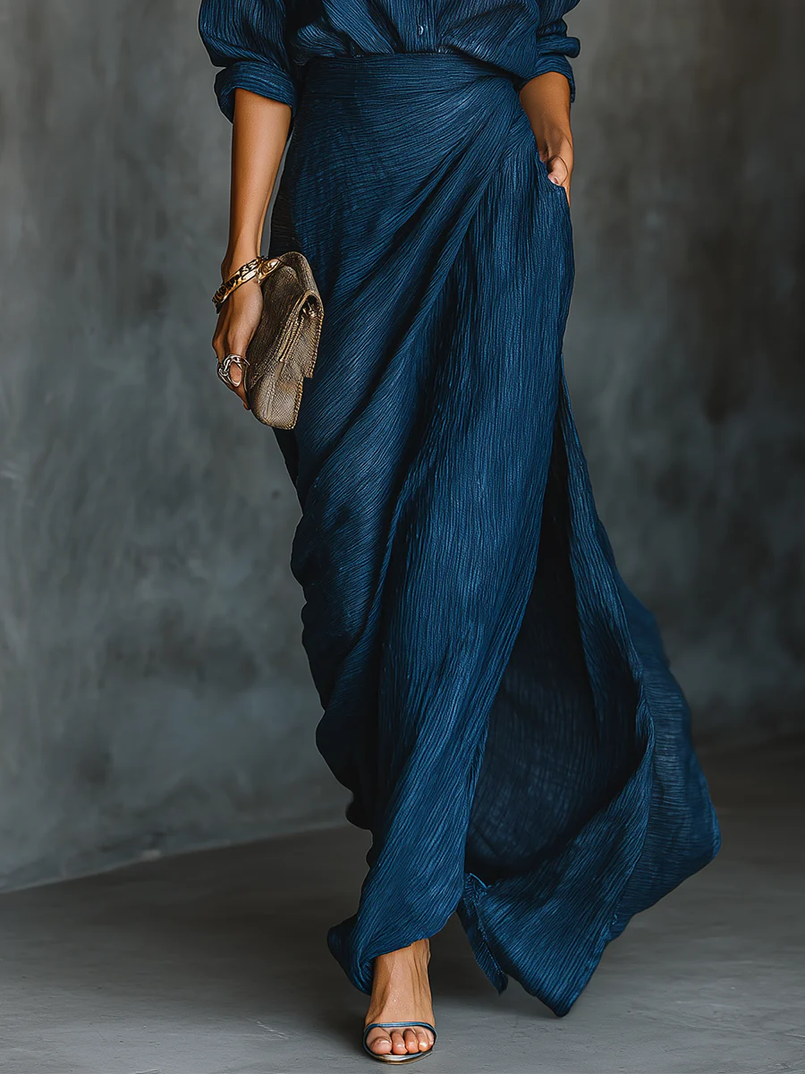 Ladies' Classic Button Down Shirt and Flowy Maxi Skirt Set