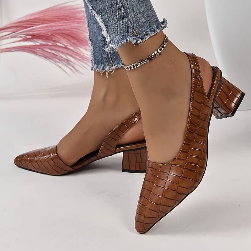 Ladies Pointed Toe Mid Heel Slingback Shoes