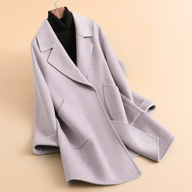 Casual Oversized Coat with Notch Collar Pocket Detail