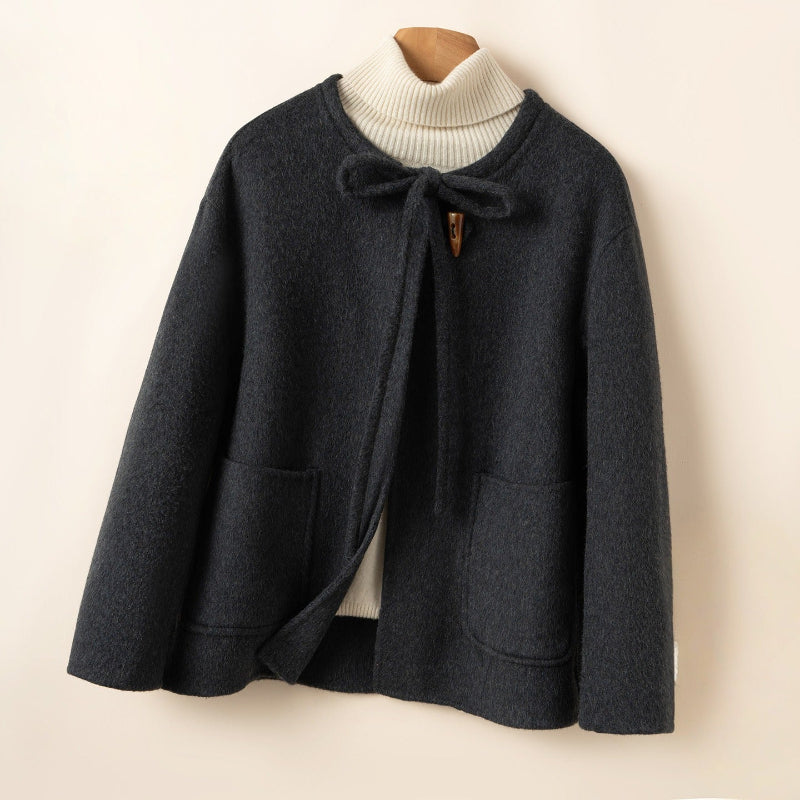 Comfortable Fit Women's Bow Tie Coat - Warm Everyday Jacket