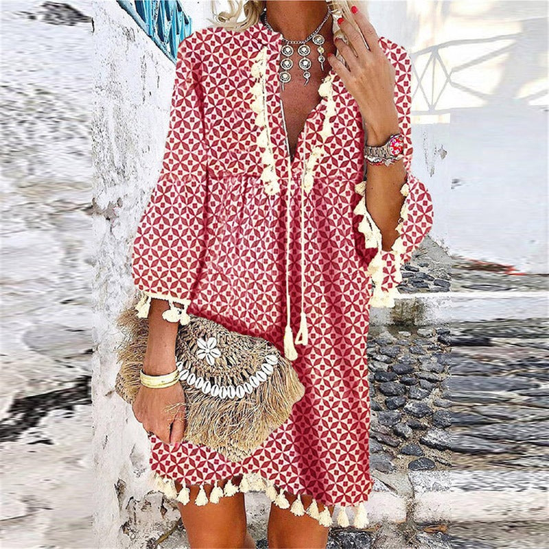 Image of Aimee | Women's V-Neck Boho Mini Dress