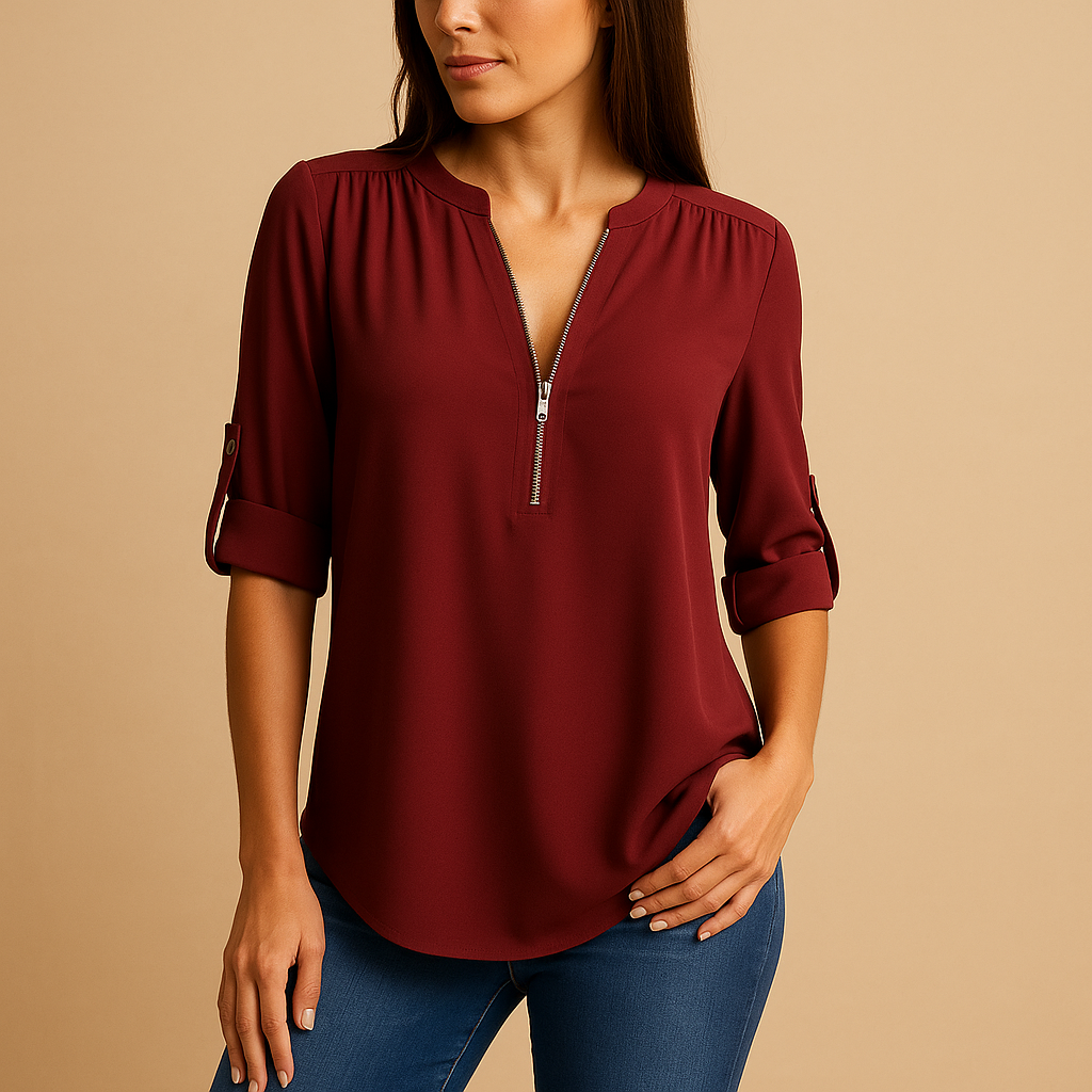Airy V-neck blouse for women with a lightly tailored fit, suitable for work, casual outings, and stylish summer outfits.