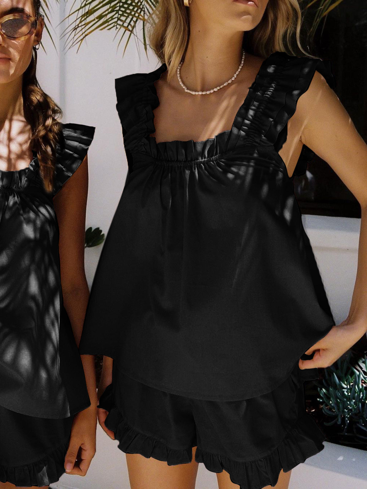 Image of Angie | Women's Ruffle Top Shorts Set
