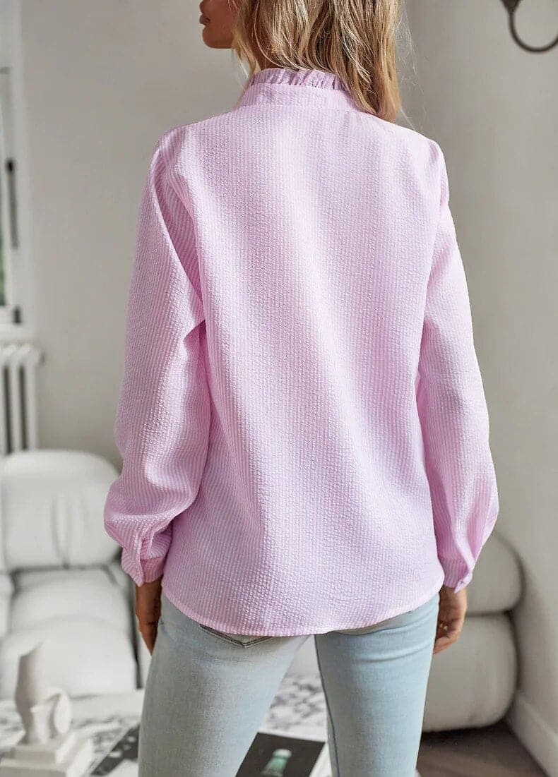 Image of Ann | Women's Ruffle Long Sleeve Button Down Blouse