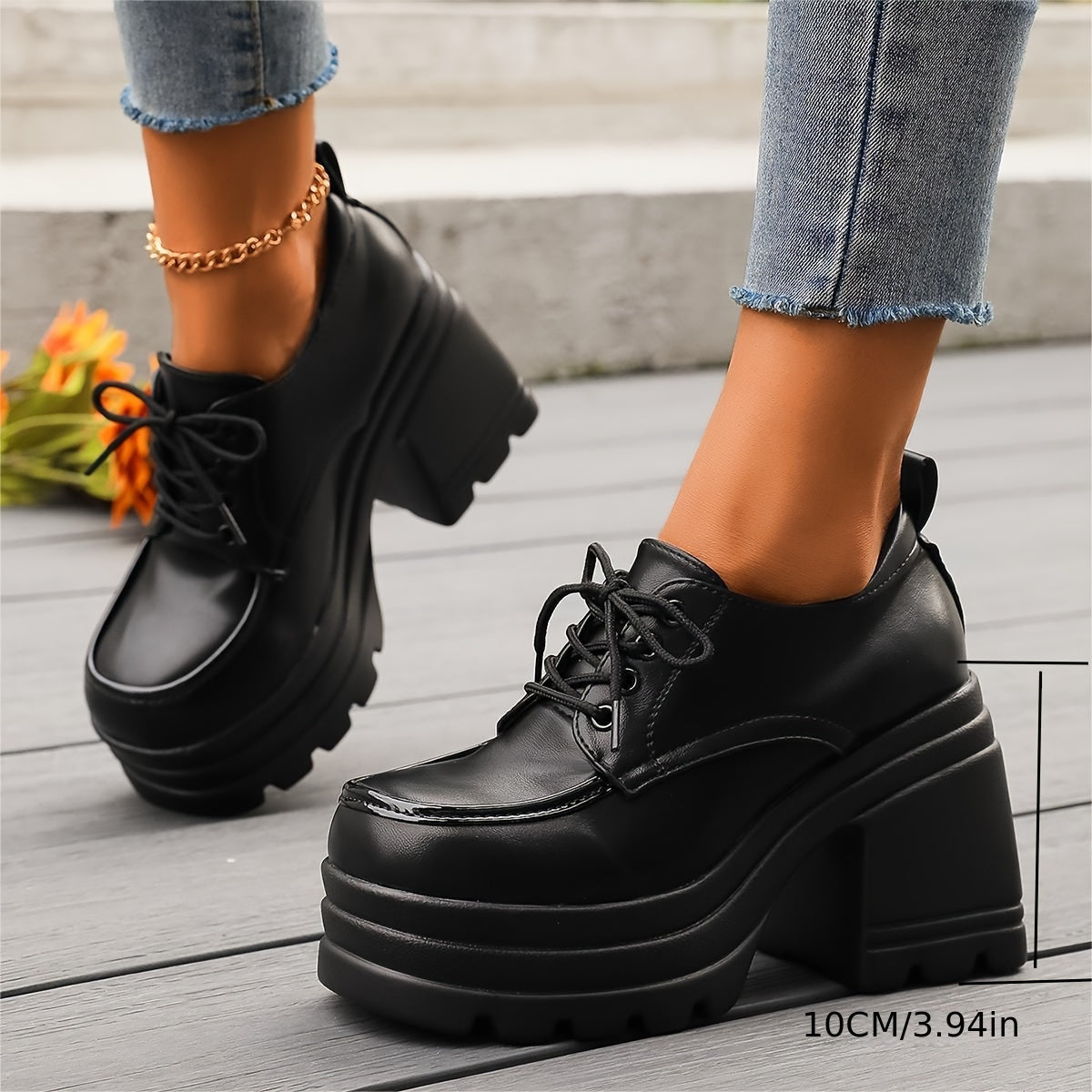 Comfortable Lace Up Block Heel Shoes