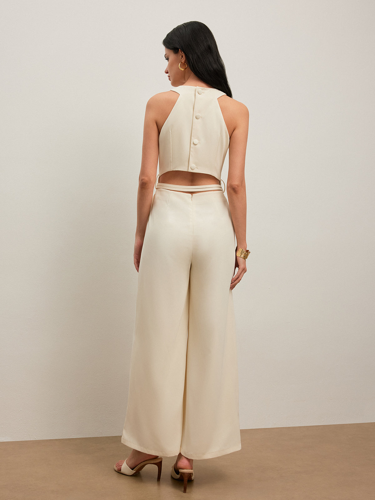 Classic Halter Neck Jumpsuit With Wide Belt