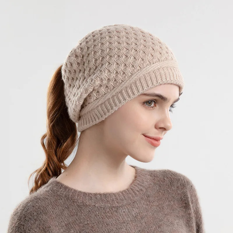 Soft Chunky Winter Ponytail Hat for Women