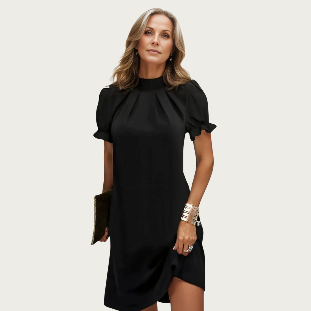 Dark Brown Formal Midi Dress with Puffy Sleeves - Pexav