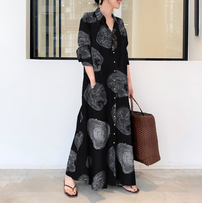 Relaxed Fit Maxi Dress with Long Sleeves and Floral Print