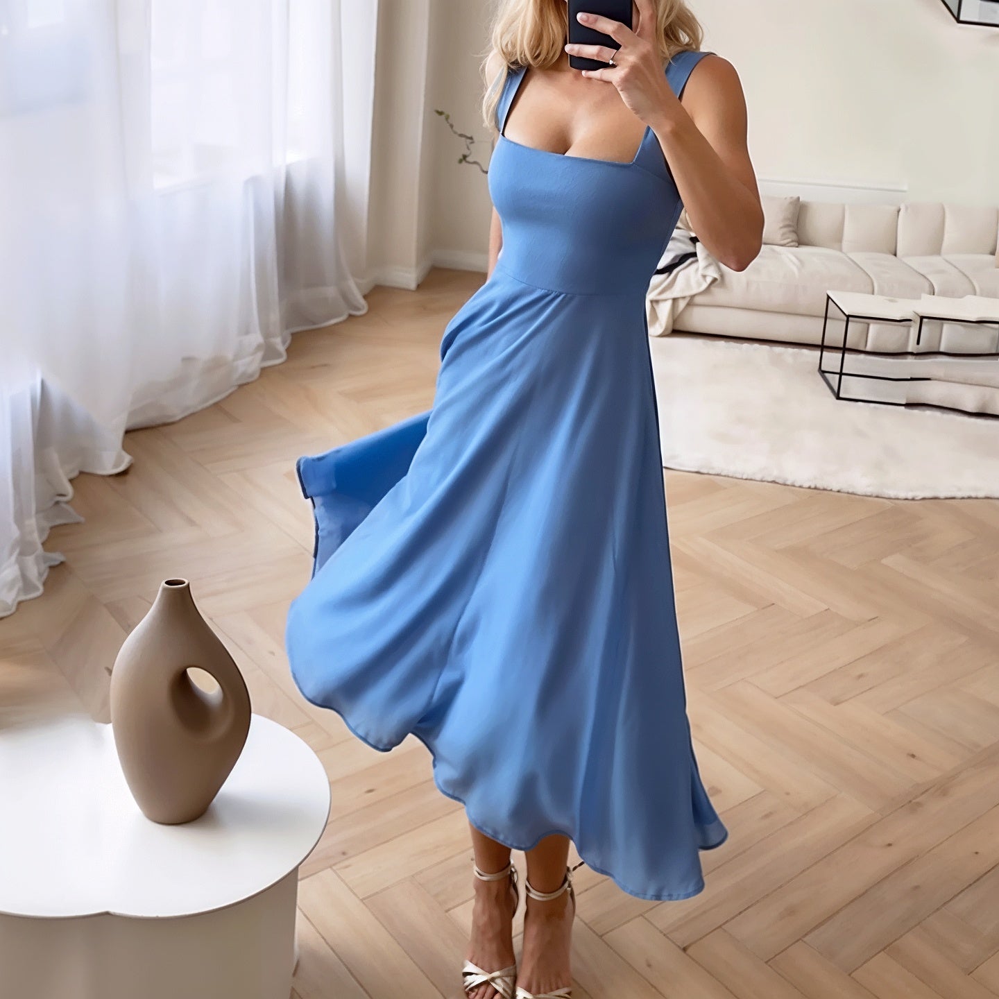 Elegant Women's Midi Dress with Flared Hem