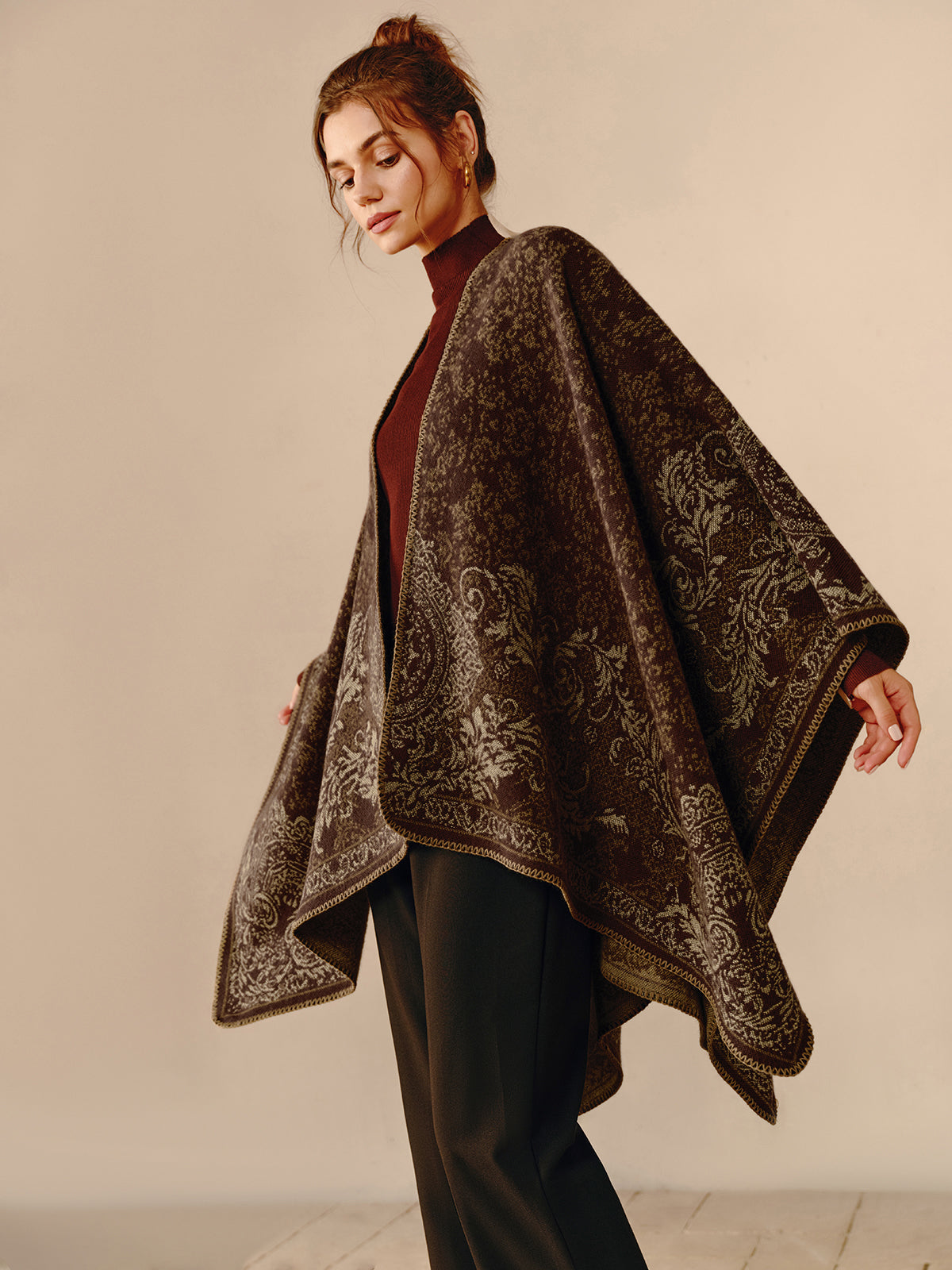 Large Reversible Paisley Poncho Wrap - Nocini