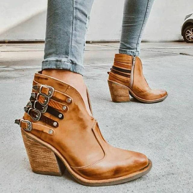 Ladies High Heel Ankle Boots with Buckles