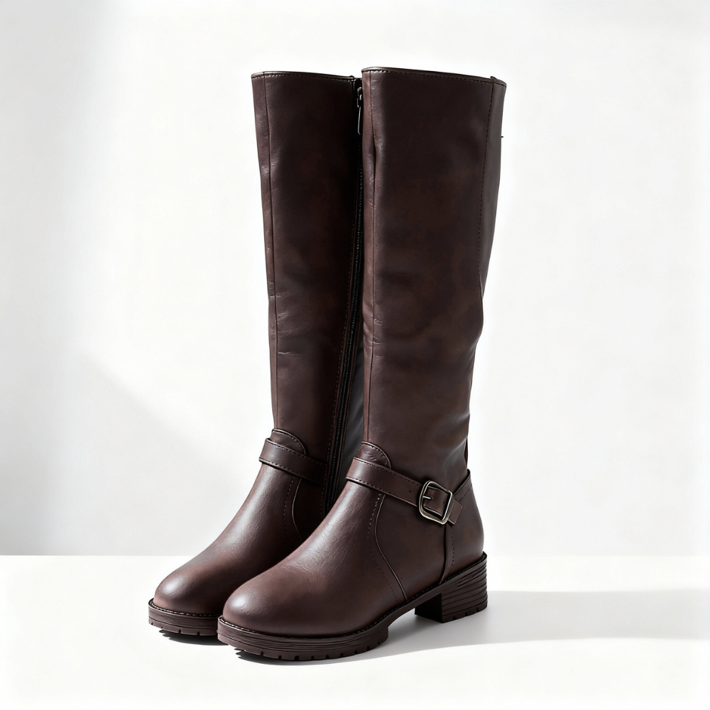Classic Mid-Calf Riding Boots | Buckle Lug Sole Boots