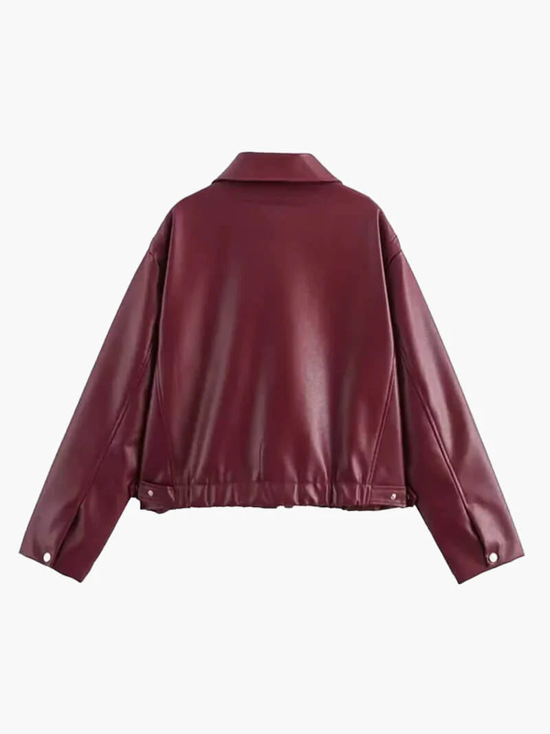 Ladies Red Synthetic Leather Coat