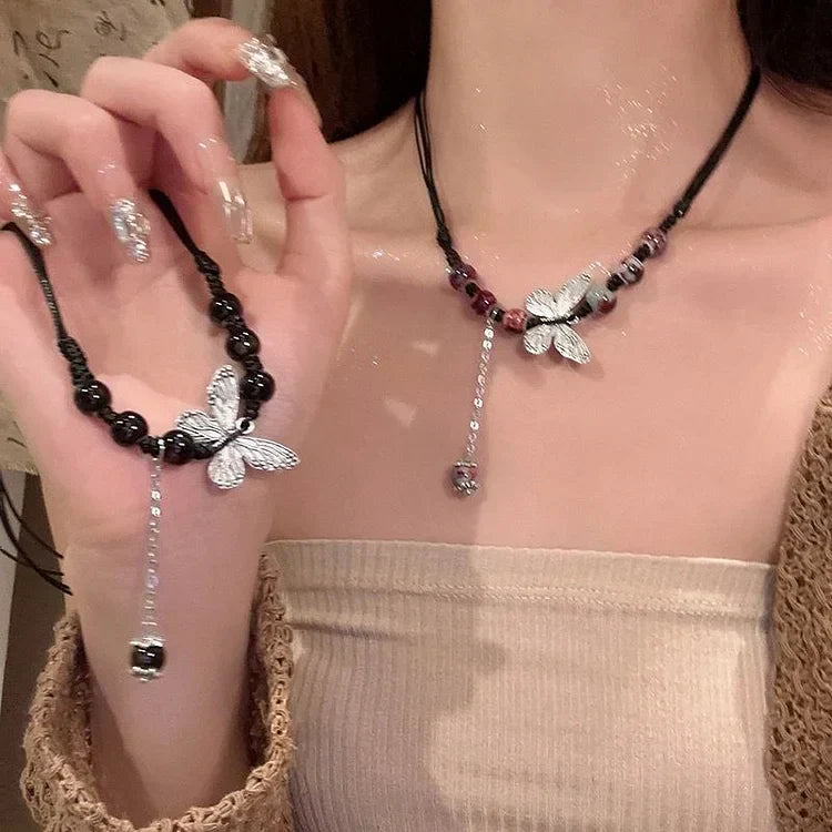 Butterfly and Pearl Necklace - Aurora-Colored-Nora Luxe