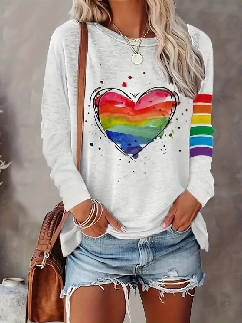Comfy Women's Crew Neck Sweatshirt Rainbow Graphic - Nocini