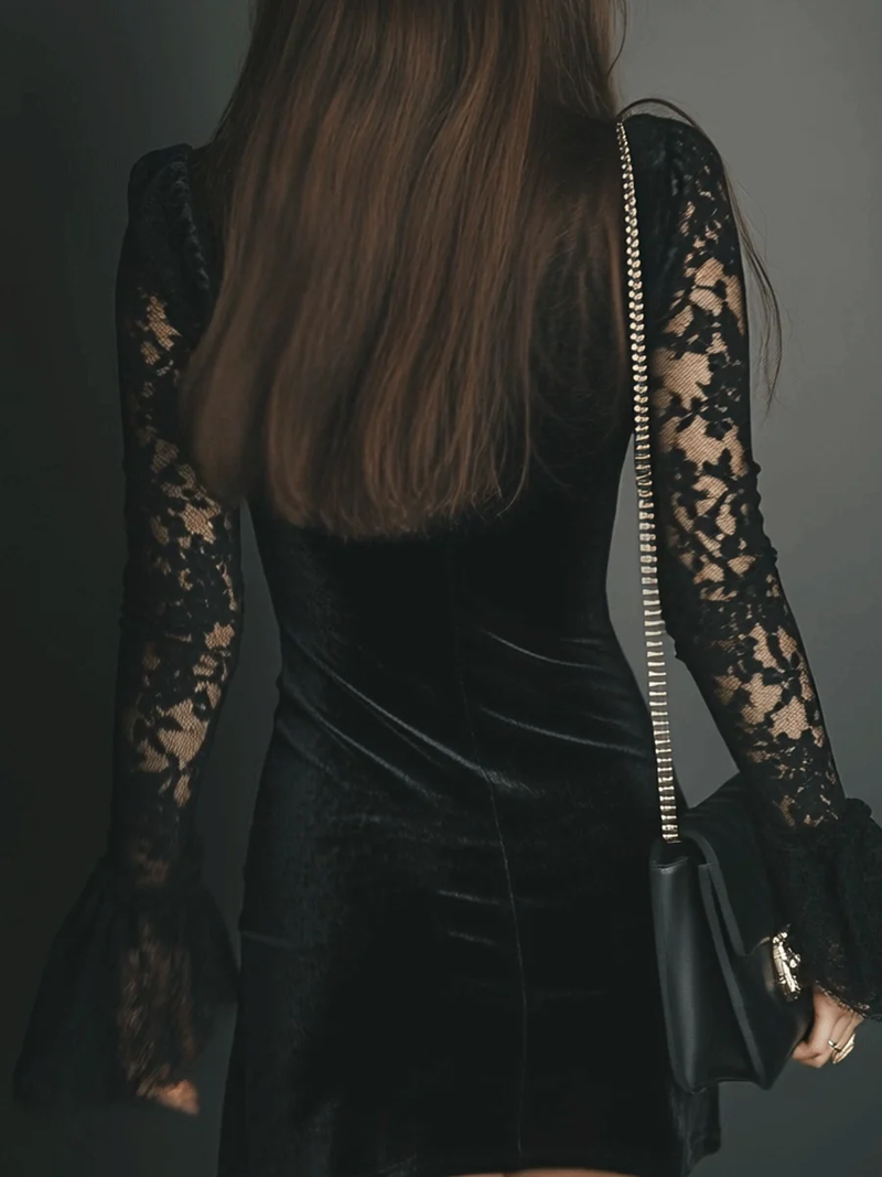Image of Carol | Women's V-Neck Lace Mini Dress