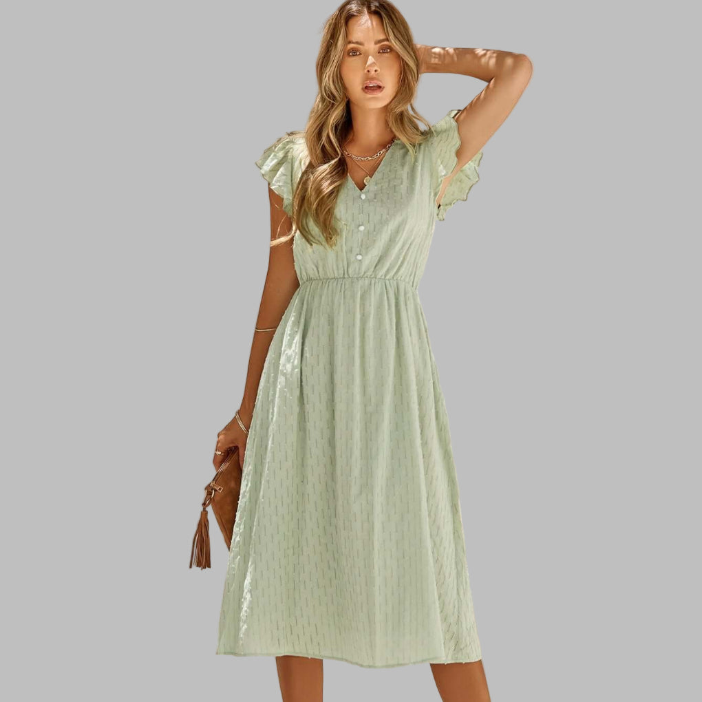 Ladies' Elegant V-Neck Floral Midi Dress