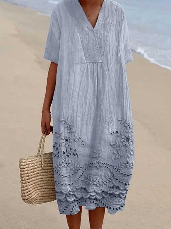 Elegant Floral V-Neck Midi Dress