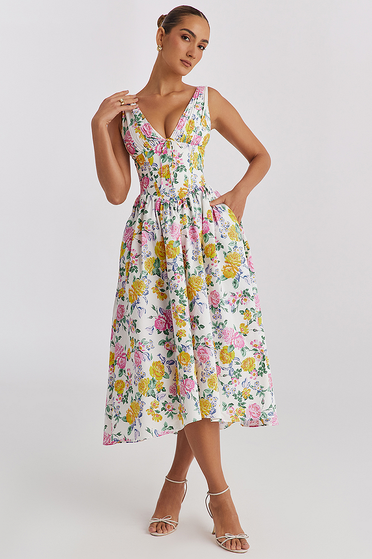 Summer Floral A-Line Sleeveless Women's Dress - Nocini