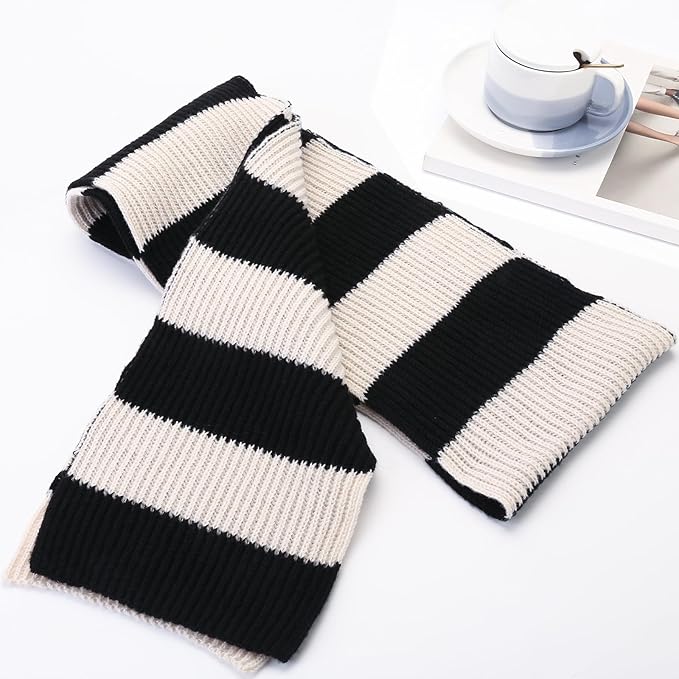 Chunky Knitted Striped Scarf for Men - Chris-Black/Gray-Nora Luxe