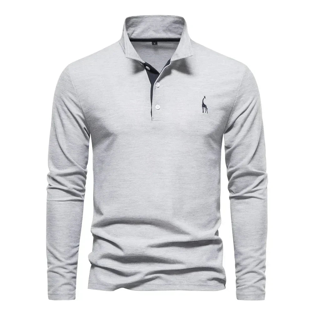 Classic Men's Long Sleeve Polo Shirt - Felix-Gray-S-Nora Luxe