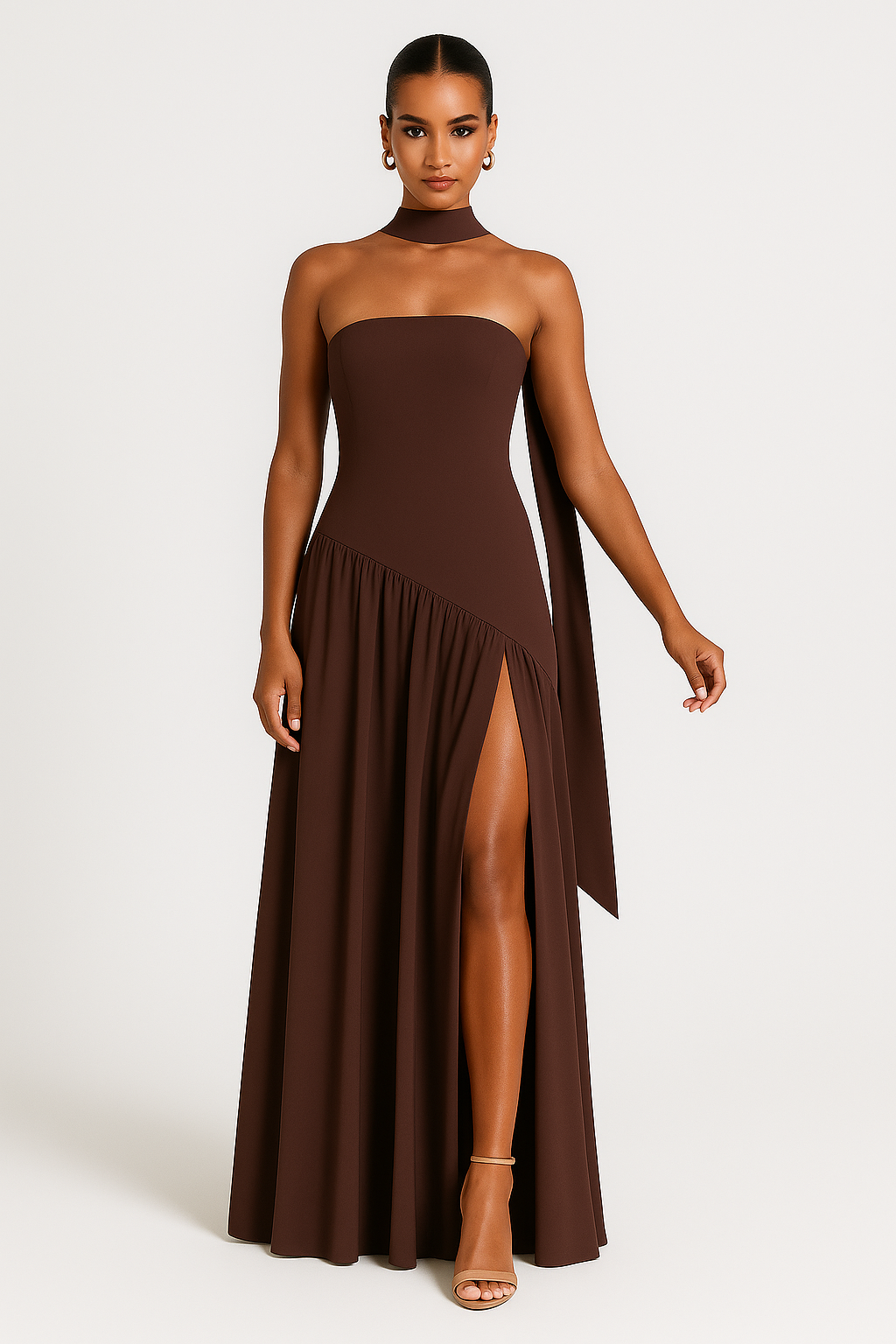 Sleeveless Off Shoulder Mini Dress with High Cut