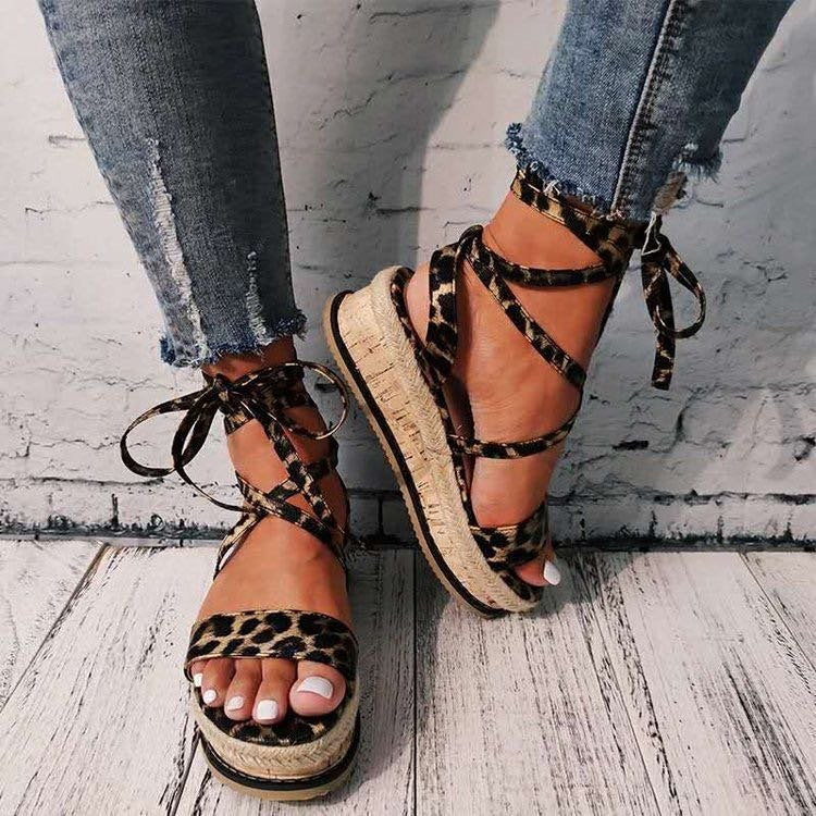 Comfortable ladies' comfort sandals with footbed & modern design - Amaya-Leopard print-3-Nora Luxe