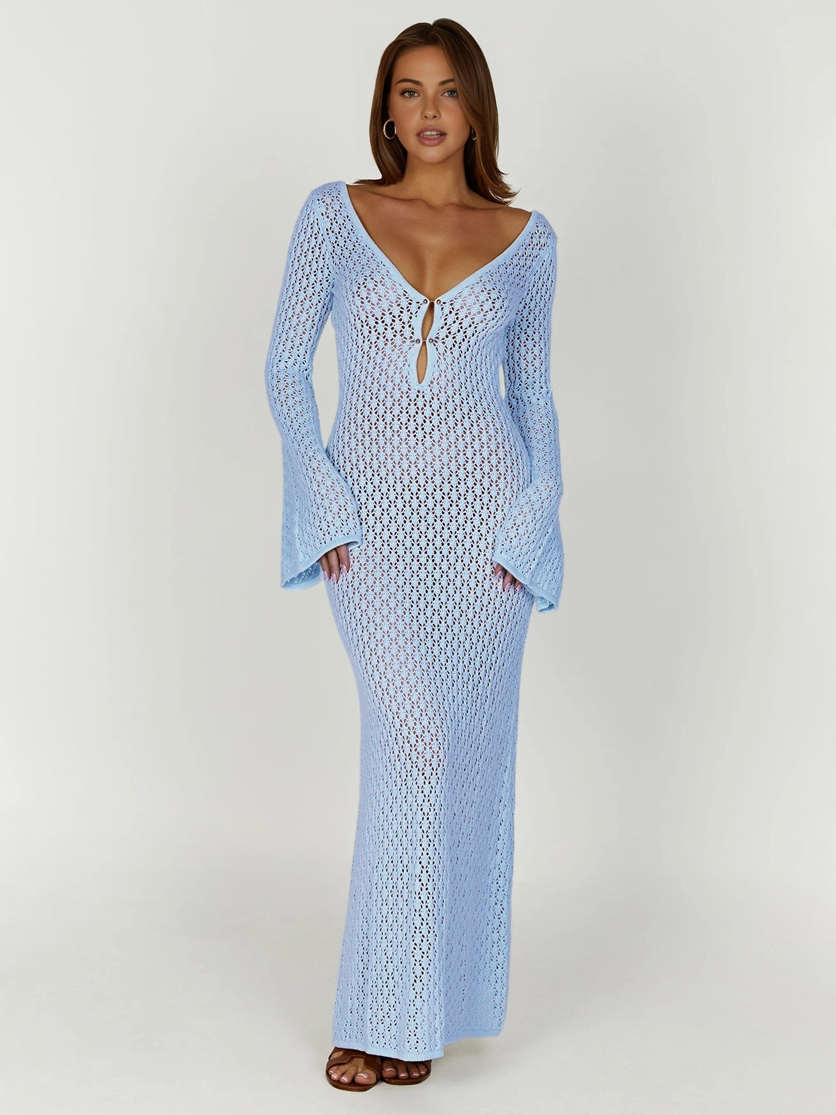 Flowy Maxi Dress with Open Back Design