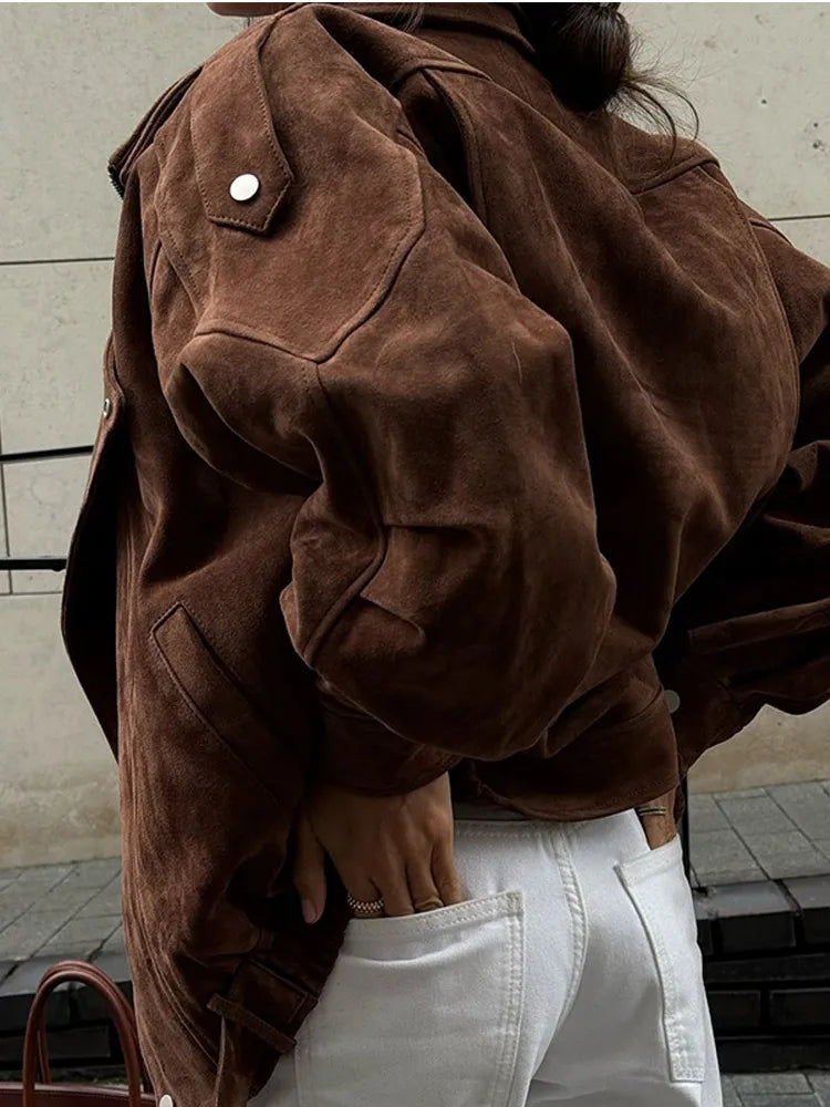 Women's Edgy Leather Jacket with Large Notch Collar
