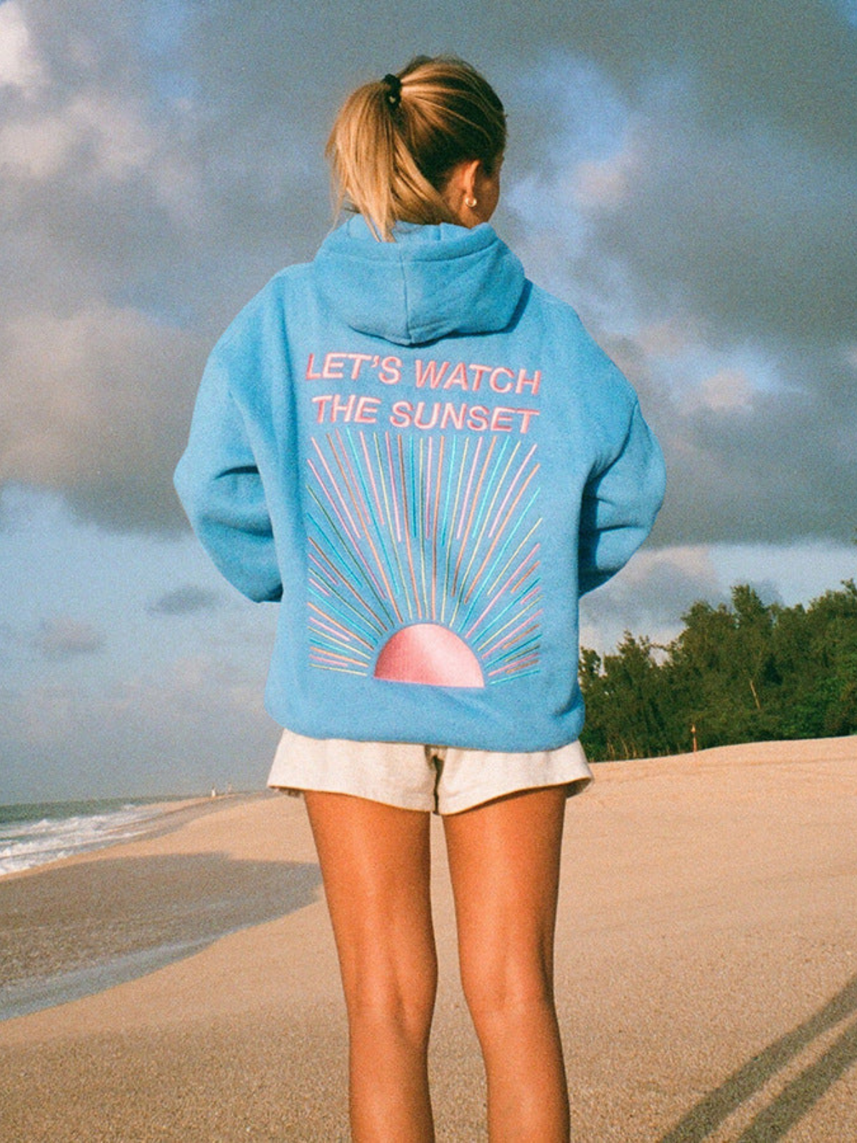 Ladies' Pullover Hoodie with Sunset Graphic