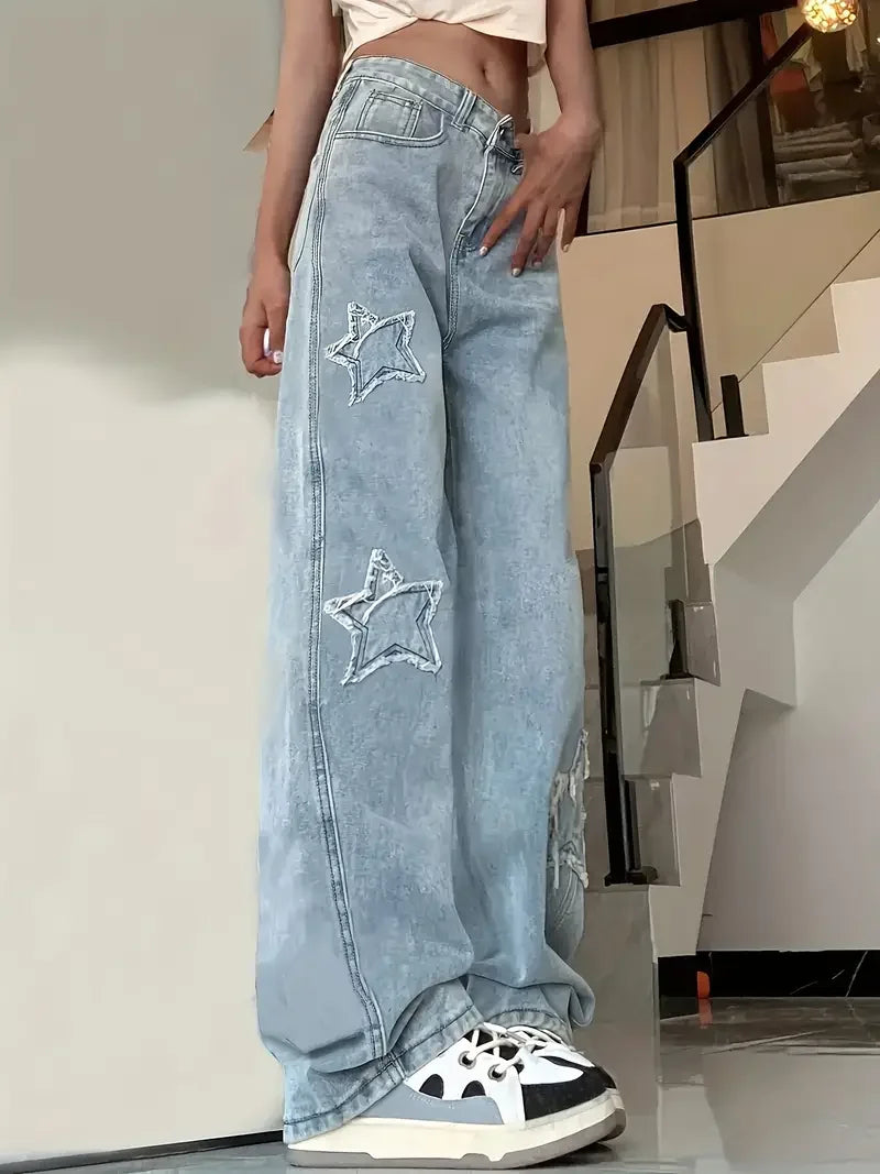Fashionable Star Embellished High Waist Women's Pants