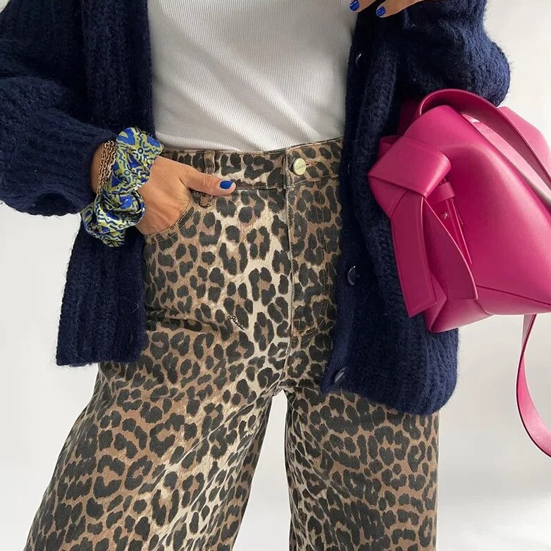 Fashionable High Waist Leopard Print Trousers