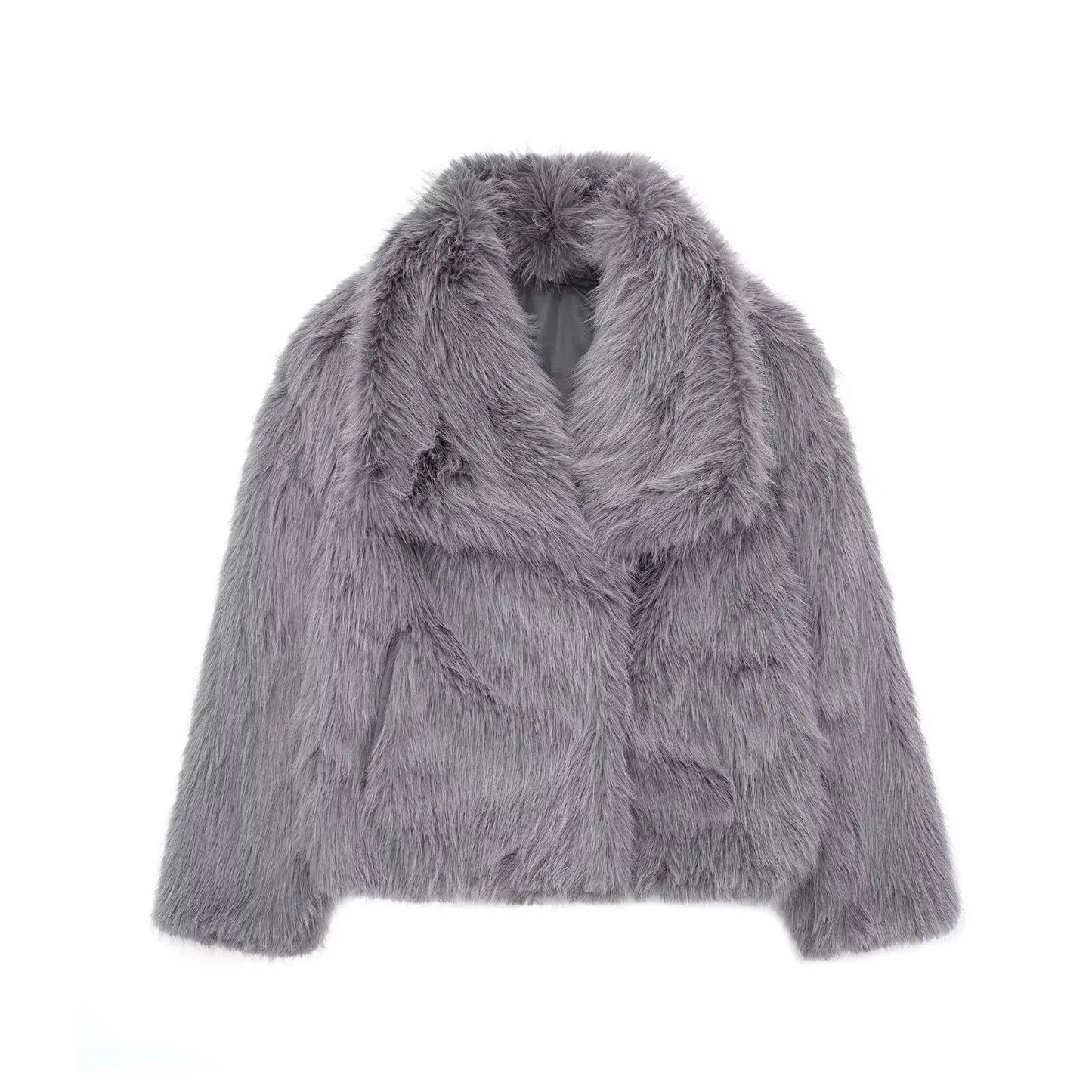 Luxurious Fake Fur Coat for Women with Oversized Collar