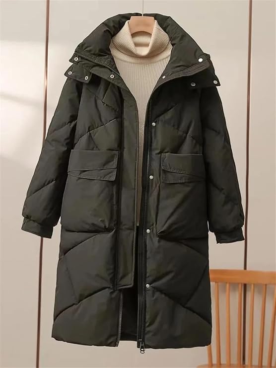 Warm Women's Padded Parka Coat with High Collar