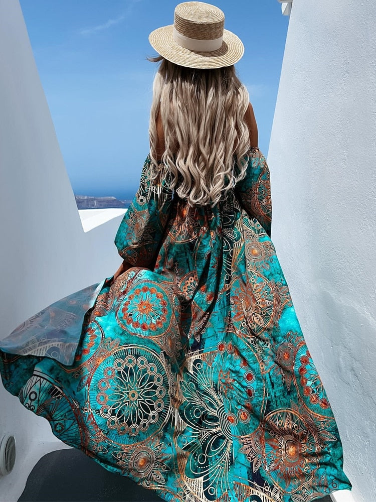 Ladies' Long Sleeve Off The Shoulder Maxi Dress