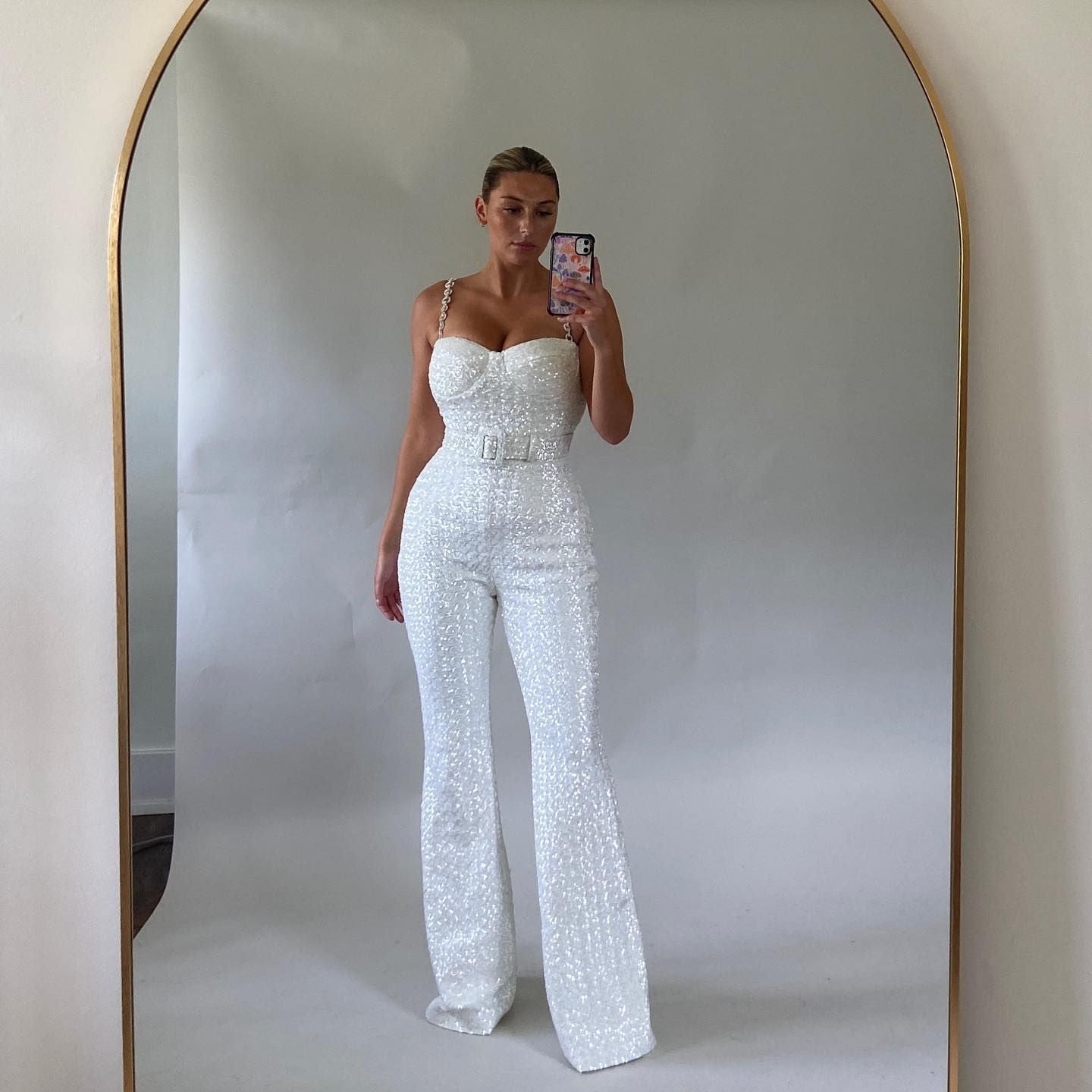 Glitter Women's Wide Leg Jumpsuit with Heart Neck