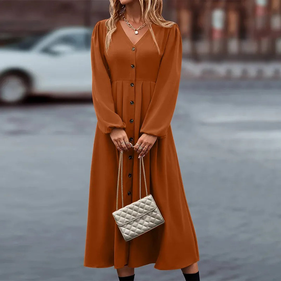 Ladies Long V-Neck Maxi Dress with Buttons