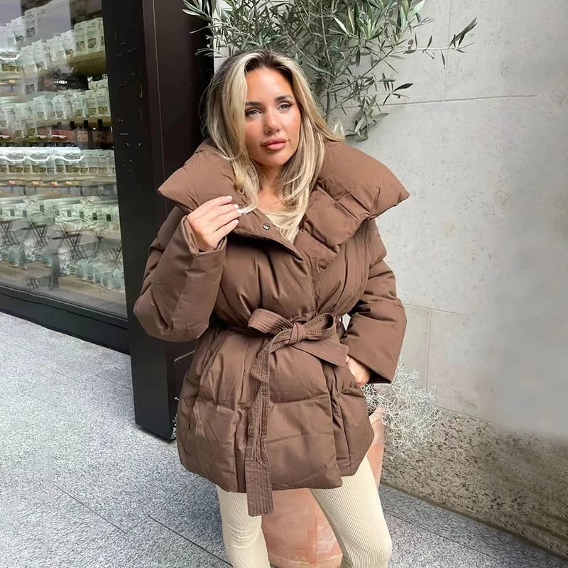 Ladies Warm Padded Coat with Faux Fur Hood