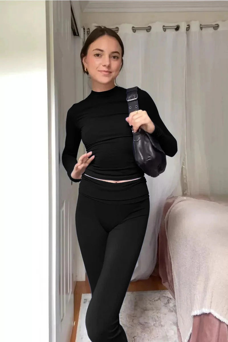 Ladies' 2-Piece Outfit with Long Sleeves and High Waist Pants